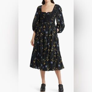 Madewell Black Floral Long Sleeve Dress